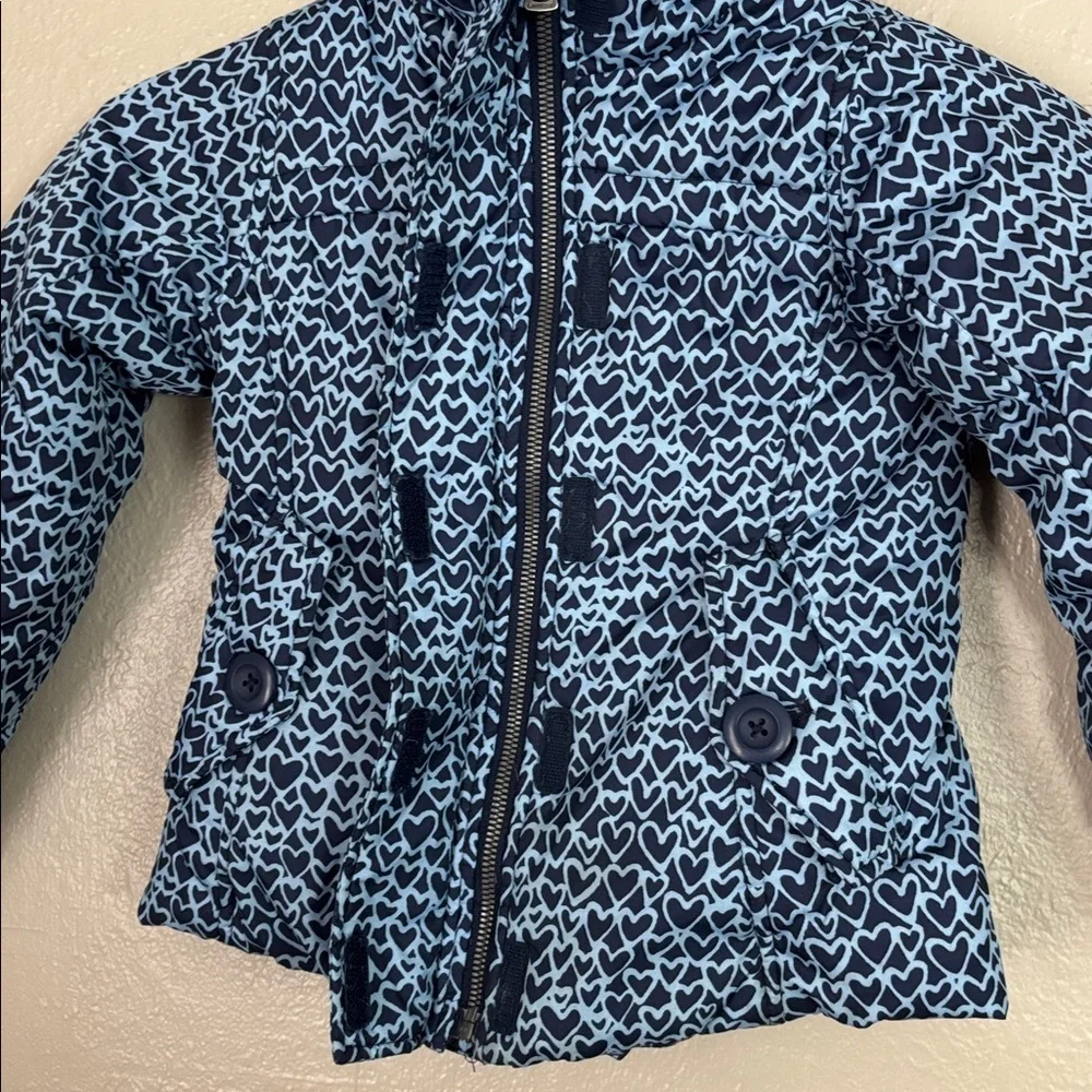 Lands End Girls Size 4 Small Winter Coat Jacket Heart Print Blue